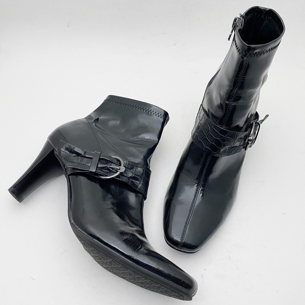 Etienne Aigner Babette Buckle Faux Leather Heeled Ankle‎ Boots Women 11M Black